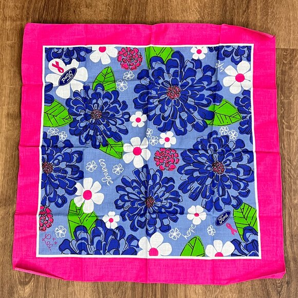 Lilly Pulitzer Breast Cancer Awareness Scarf/ Bandana  - Ford  Bundle 21" - Picture 2 of 12